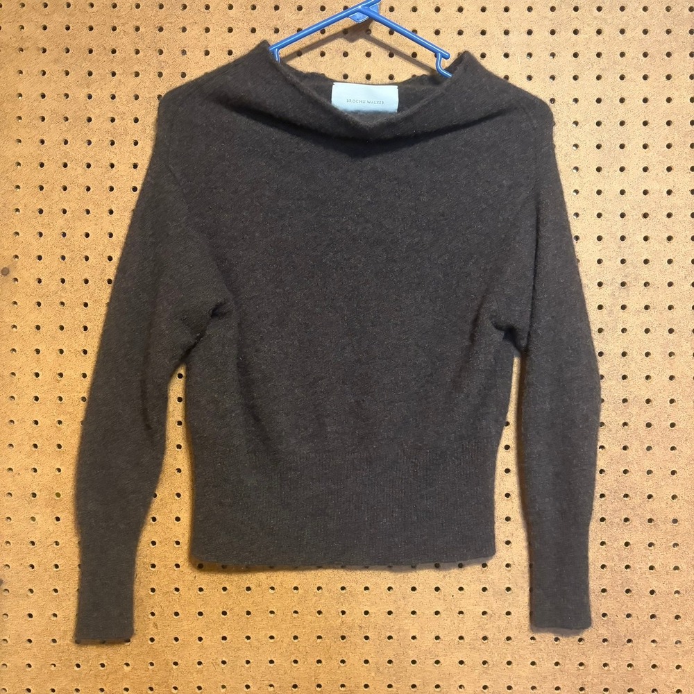 Brochu Walker Sweater XS Brown 100% Cashmere Mock Neck Long Sleeve Slim Chic